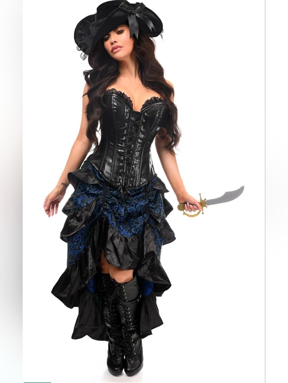 NWT Daisy Corsets Top Drawer 4 Pc Blue/Black Premium Pirate Corset Costume Small